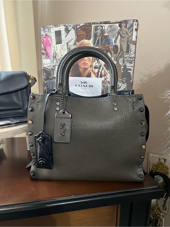Coach Handbags - COACH rogue 25 Pebbled Leather Stud Satchel in Olive Green